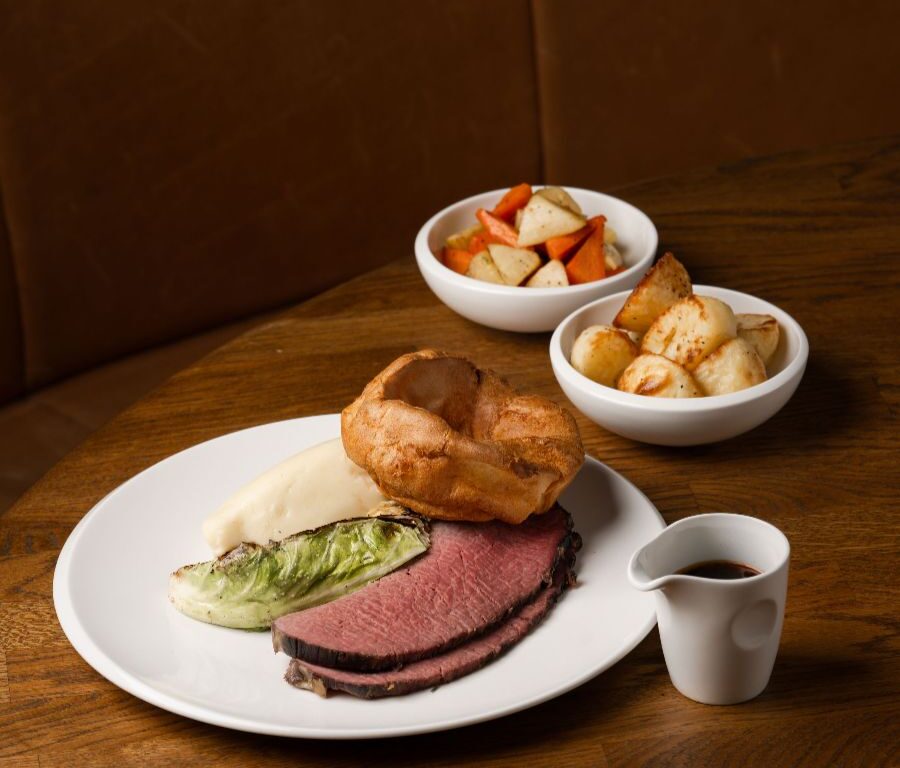 Enjoy a savoury Sunday roast with tender beef, Yorkshire pudding, and seasonal veg at our welcoming hotel restaurant.